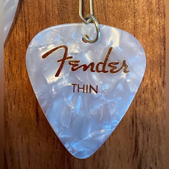 Pearl White Fender Guitar Pick Earrings - Picture 2 of 2